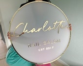 Personalized Frosted Acrylic Business Sign, Golden Lettering & Edges