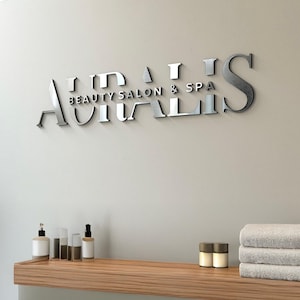 Grande placa de parede de acrílico prateado escovado, letras 3D personalizadas