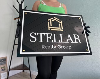 Custom Gold and White Acrylic Business Sign with Mounting