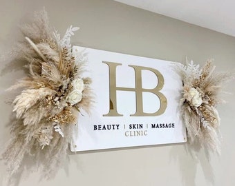 Gold and White Custom Sign for the wall with all Mounting Material (Gold Stand Offs) INCLUDED , Personalized business sign for Salon