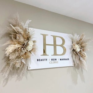 Gold and White Custom Sign for the wall with all Mounting Material (Gold Stand Offs) INCLUDED , Personalized business sign for Salon