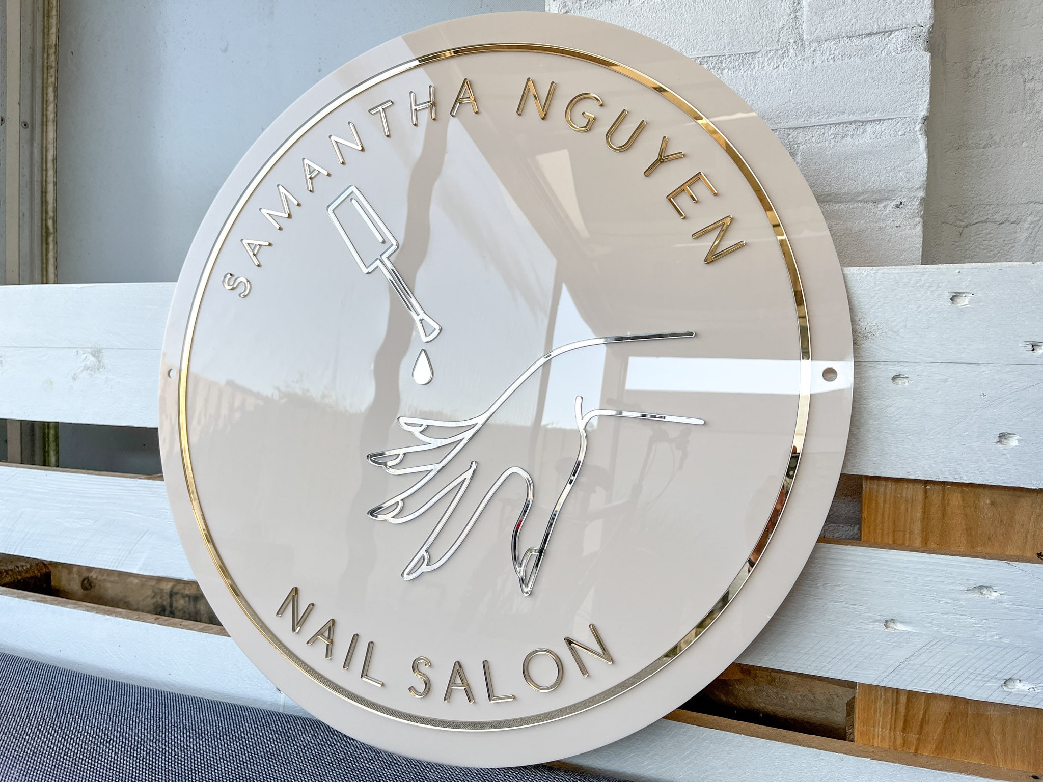 Fancy Nails Sign Custom Acrylic Nail Salon Sign, Beige With Golden Lettering - Etsy