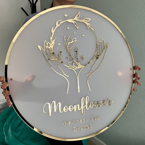 Custom Frosted Acrylic Salon Sign With Golden Lettering and Golden ...