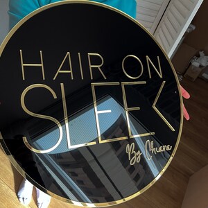 Custom Circle Sign, Black Background With Golden Rim and Golden ...