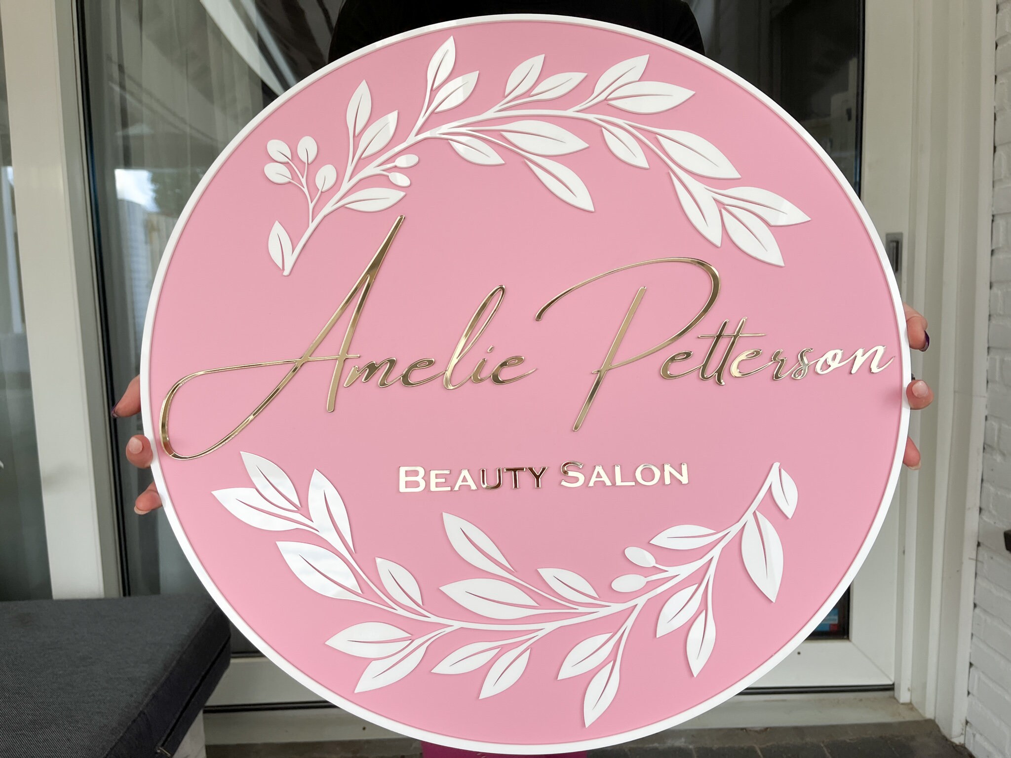 Custom Pink Acrylic Business Sign, Gold Lettering, Wall Decor - Etsy