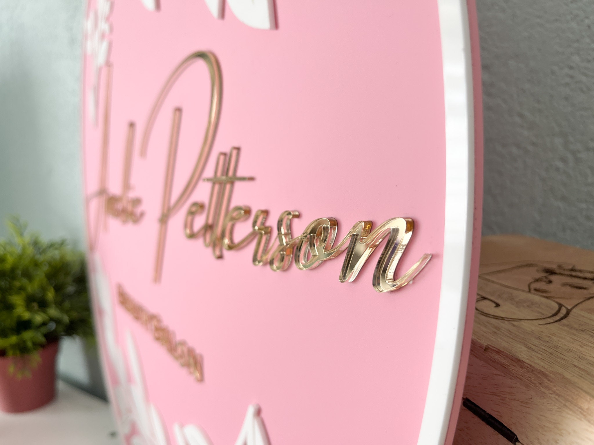 Custom Pink Acrylic Business Sign, Gold Lettering, Wall Decor - Etsy