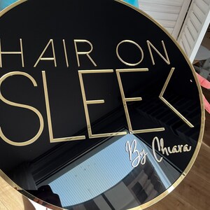 Custom Circle Sign, Black Background With Golden Rim and Golden ...