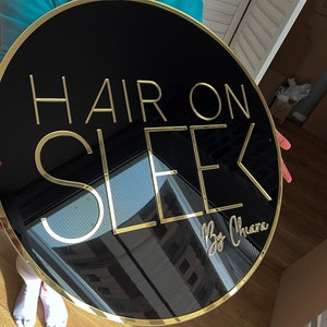 Custom Circle Sign, Black Background With Golden Rim and Golden ...