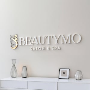 Placa personalizada branca e dourada para salão de beleza, letras 3D com fita adesiva e molde, placa grande para parede