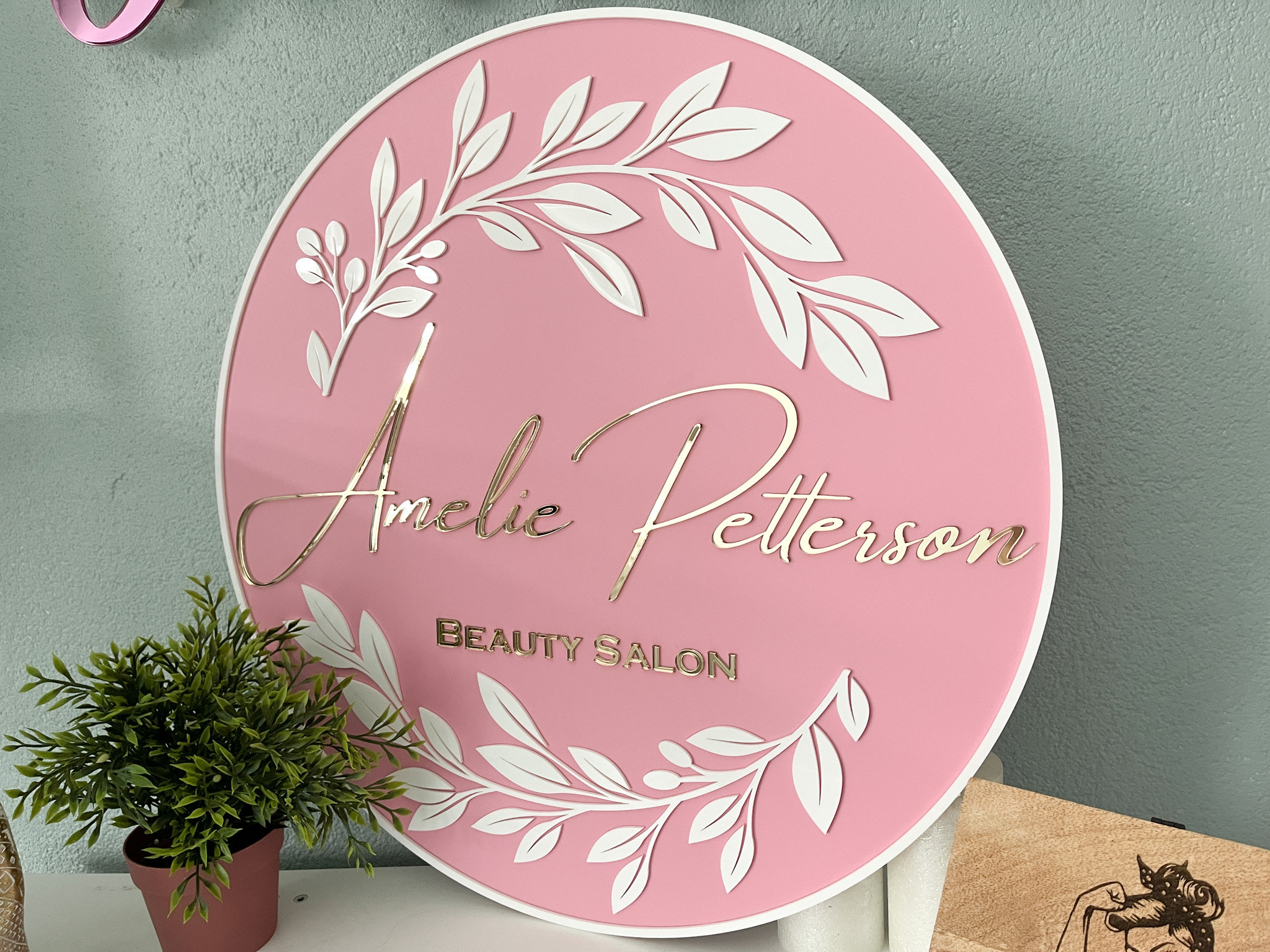 Custom Pink Acrylic Business Sign, Gold Lettering, Wall Decor - Etsy