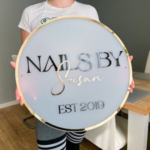 Circle Frosted Acrylic Salon Sign for Beauty studio, Nail salon, Esthetician