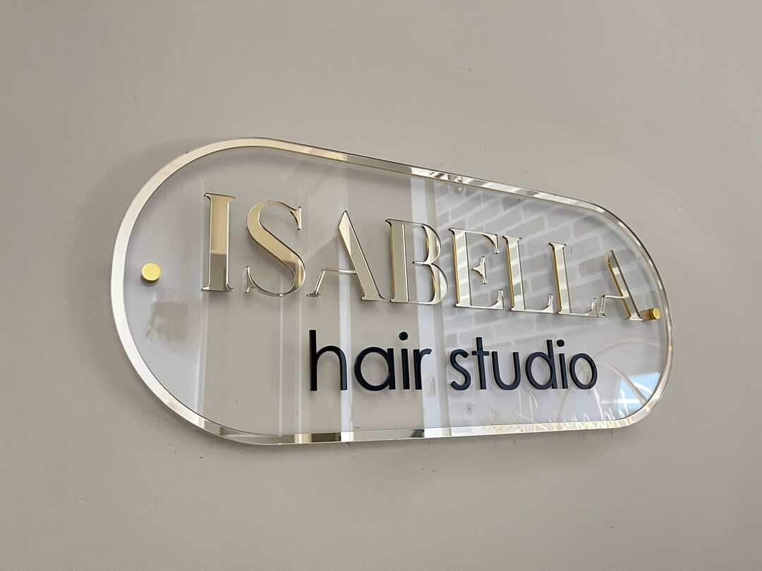 Personalized Acrylic Business Sign, Golden and Black Lettering, Rounded ...