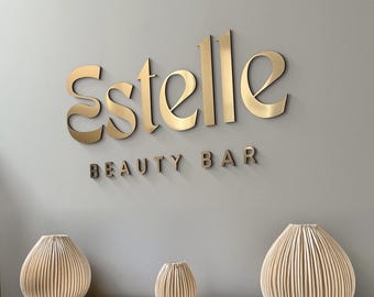 Brushed Gold Letters for Wall, Acrylic Large Salon Sign, Easy to install