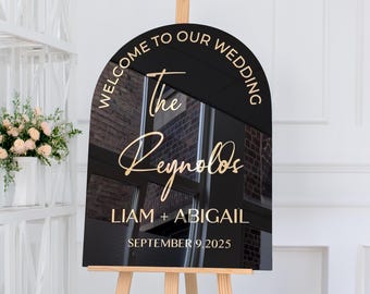 Hochzeit Willkommen Schild in schwarz glänzend - Modernes Elegantes Hochzeitsdekor - 4 Hintergrund-Optionen