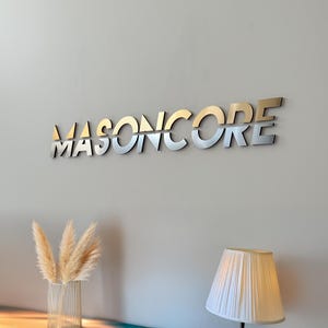 Placa personalizada em ouro e prata escovados | Logotipo de parede 3D em ouro e prata escovados | Placa com nome para salão ou escritório | Decoração personalizada para salão