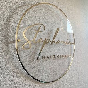 Personalized Transparent Acrylic Business Sign With Golden Lettering ...