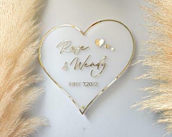 Paar Namensschild in mattierter Farbe mit goldenen Buchstaben, Hochzeits- oder Jubiläumsgeschenk