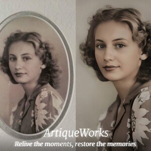 Before-and-after comparison of a restored vintage photo, showing handcrafted color improvement and detail repair. Master-Level Photo Restoration Service! Vintage Photo Editing, Restore Old Pictures, Remove Blur, Photo Repair, Fix Damage, Improve Quality