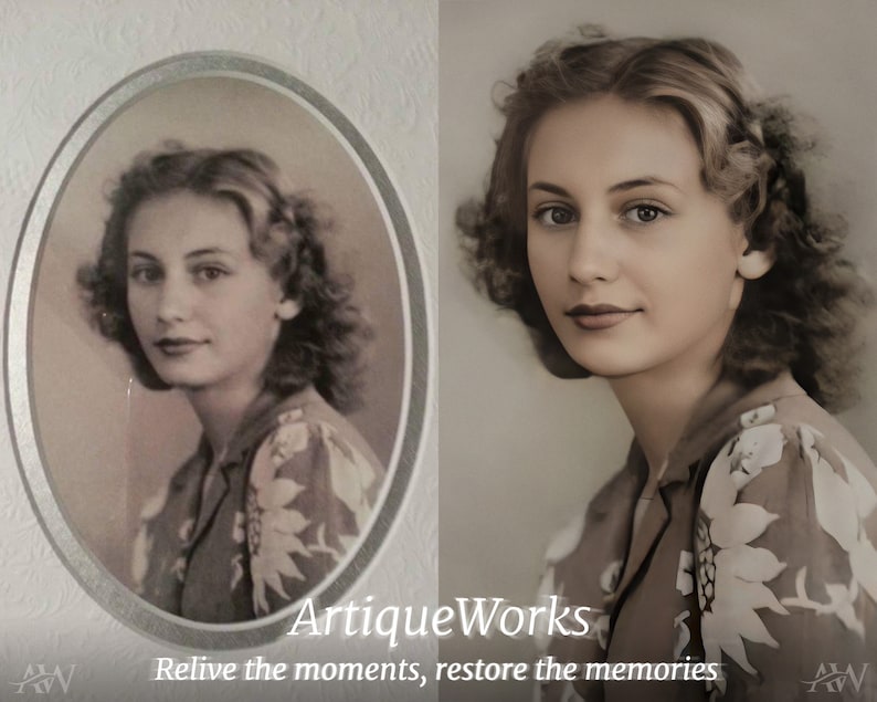 Before-and-after comparison of a restored vintage photo, showing handcrafted color improvement and detail repair. Master-Level Photo Restoration Service! Vintage Photo Editing, Restore Old Pictures, Remove Blur, Photo Repair, Fix Damage, Improve Quality