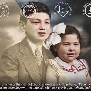 Before-and-after comparison of a restored vintage photo, showing handcrafted color improvement and detail repair. Master-Level Photo Restoration Service! Vintage Photo Editing, Restore Old Pictures, Remove Blur, Photo Repair, Fix Damage, Improve Quality