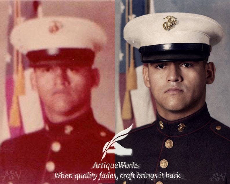 A restored vintage photo showing a dramatic before and after transformation, with colour balance and fine details rebuilt by hand to highlight the craftsmanship at ArtiqueWorks. Expert Photoshop Services, Photo Edit Service, Photo Retouching, Photo Restoration, Add Person to Photo, Remove Person from Photo, Retouch.