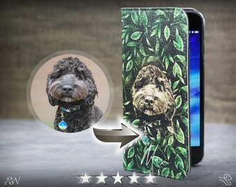 Personalised Wallet Case, Custom Pet Illustration, Vegan, Apple iPhone & Samsung Galaxy, Eco Design, Pet Portrait Art, Dog Gift Idea
