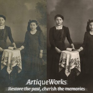 Before-and-after comparison of a restored vintage photo, showing handcrafted color improvement and detail repair. Master-Level Photo Restoration Service! Vintage Photo Editing, Restore Old Pictures, Remove Blur, Photo Repair, Fix Damage, Improve Quality