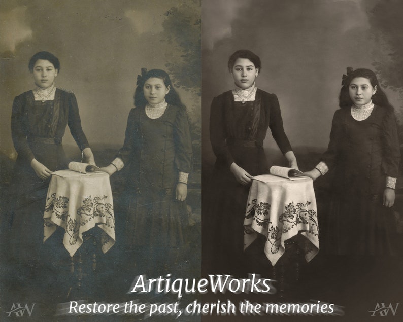 Before-and-after comparison of a restored vintage photo, showing handcrafted color improvement and detail repair. Master-Level Photo Restoration Service! Vintage Photo Editing, Restore Old Pictures, Remove Blur, Photo Repair, Fix Damage, Improve Quality