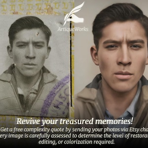 A restored passport photo brought back to life—showing careful removal of damage and expert enhancement. ArtiqueWorks offers free complexity quotes and personalized assessments for every restoration project. Expert Photoshop Services, Photo Edit Service, Photo Retouching, Photo Restoration, Add Person to Photo, Remove Person from Photo, Retouch.