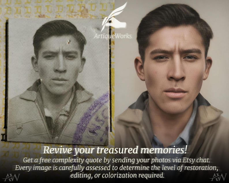 A restored passport photo brought back to life—showing careful removal of damage and expert enhancement. ArtiqueWorks offers free complexity quotes and personalized assessments for every restoration project. Expert Photoshop Services, Photo Edit Service, Photo Retouching, Photo Restoration, Add Person to Photo, Remove Person from Photo, Retouch.
