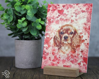 Hand Drawn Custom Pet Portrait, Gallery Board Print with Hand Made Oak Wood Stand, Watercolor & Sketch Style, Dog Art, Pet Illustration Gift