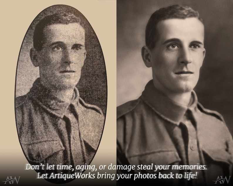 Before-and-after comparison of a restored vintage photo, showing handcrafted color improvement and detail repair. Master-Level Photo Restoration Service! Vintage Photo Editing, Restore Old Pictures, Remove Blur, Photo Repair, Fix Damage, Improve Quality