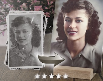 Premium Gallery Board Printing Service, Print Your Restored Photo, Freestanding Print With Oak Wooden Stand, Watercolour Textured Art Board
