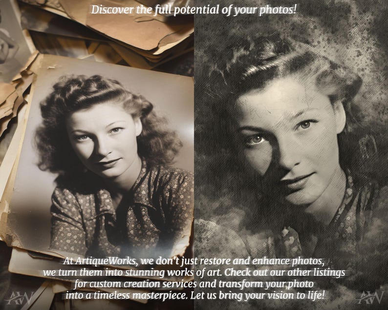 Before-and-after comparison of a restored vintage photo, showing handcrafted color improvement and detail repair. Master-Level Photo Restoration Service! Vintage Photo Editing, Restore Old Pictures, Remove Blur, Photo Repair, Fix Damage, Improve Quality