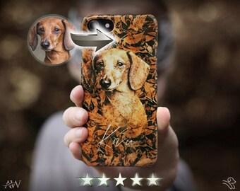 Personalised Pet Phone Case, Autumn Leaves Design, Custom Dog Portrait, Watercolour, Painting, Sketch, iPhone, Samsung, Gift For Dog Lovers