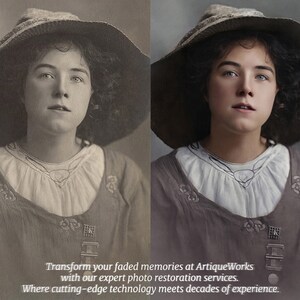 Before-and-after comparison of a restored vintage photo, showing handcrafted color improvement and detail repair. Master-Level Photo Restoration Service! Vintage Photo Editing, Restore Old Pictures, Remove Blur, Photo Repair, Fix Damage, Improve Quality