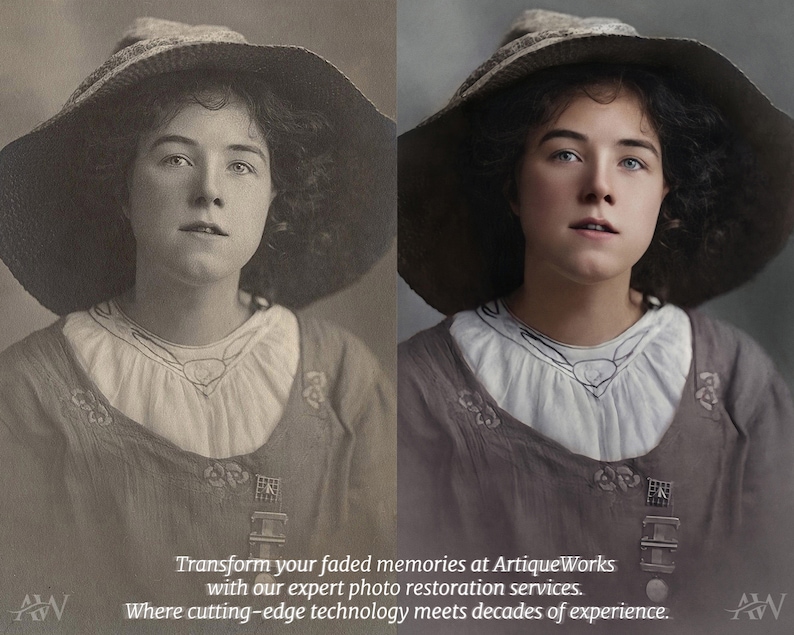 Before-and-after comparison of a restored vintage photo, showing handcrafted color improvement and detail repair. Master-Level Photo Restoration Service! Vintage Photo Editing, Restore Old Pictures, Remove Blur, Photo Repair, Fix Damage, Improve Quality
