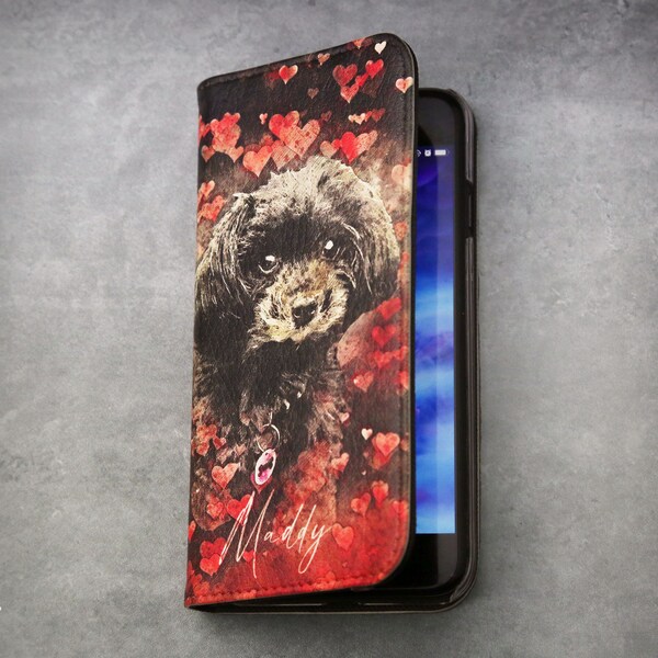 Vegan Folio Wallet Phone Case, Pet Illustrated, iPhone & Samsung, Dog and Pet Lovers, Custom Pet Portraits, Eco Friendly, Premium Quality