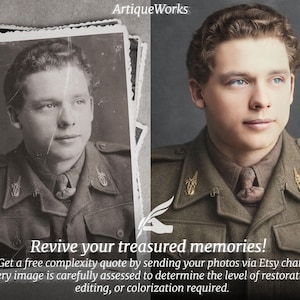 Before-and-after examples of expert photo restoration, enhancement, and colorization — restoring old photos, repairing damage, improving photo quality, and showcasing advanced photo repair.