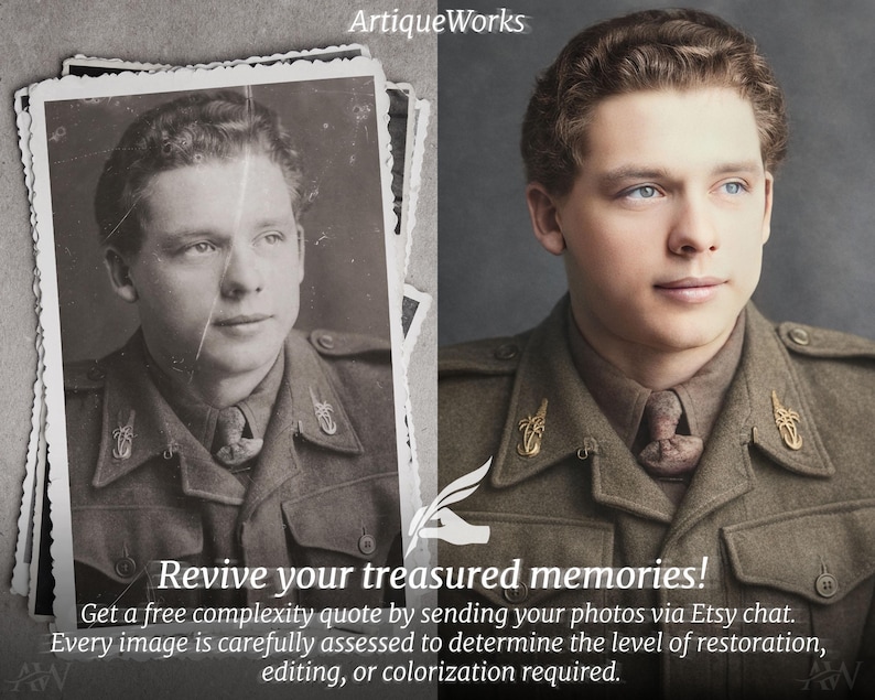 Before-and-after examples of expert photo restoration, enhancement, and colorization — restoring old photos, repairing damage, improving photo quality, and showcasing advanced photo repair.