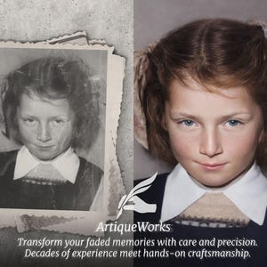 Before-and-after examples of expert photo restoration, enhancement, and colorization — restoring old photos, repairing damage, improving photo quality, and showcasing advanced photo repair.