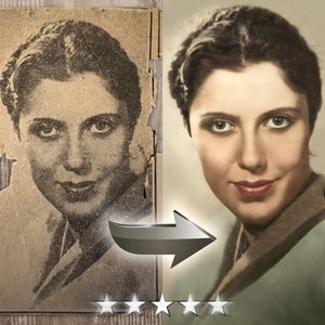 Before-and-after comparison of a restored vintage photo, showing handcrafted color improvement and detail repair. Master-Level Photo Restoration Service! Vintage Photo Editing, Restore Old Pictures, Remove Blur, Photo Repair, Fix Damage, Improve Quality