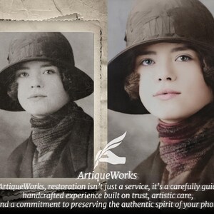 Before-and-after examples of expert photo restoration, enhancement, and colorization — restoring old photos, repairing damage, improving photo quality, and showcasing advanced photo repair.
