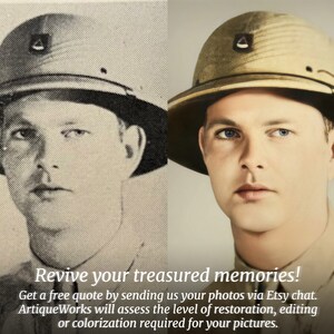 Before-and-after comparison of a restored vintage photo, showing handcrafted color improvement and detail repair. Master-Level Photo Restoration Service! Vintage Photo Editing, Restore Old Pictures, Remove Blur, Photo Repair, Fix Damage, Improve Quality