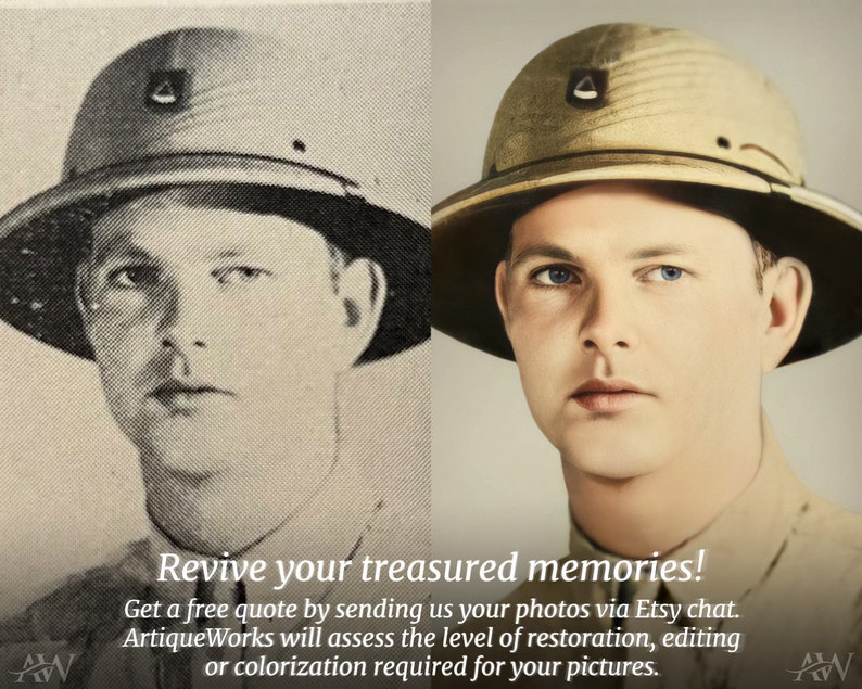Before-and-after comparison of a restored vintage photo, showing handcrafted color improvement and detail repair. Master-Level Photo Restoration Service! Vintage Photo Editing, Restore Old Pictures, Remove Blur, Photo Repair, Fix Damage, Improve Quality