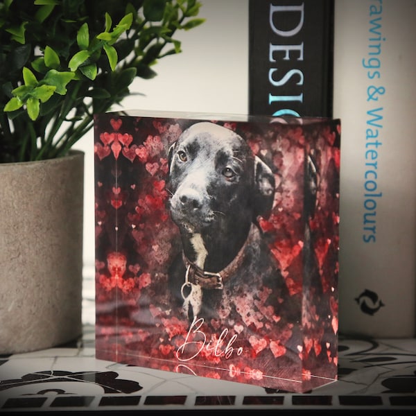 Freestanding Acrylic Prism Block, Customised Pet Artwork from your Photo, Dog Portrait, Personalised Gift Idea, 4x4”, Pet Lovers, Memorial