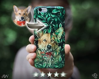 Custom Slim Phone Case, Pet Illustrated Design from your Photo, Personalised Pet Portrait, Fiancé Gift, Pet Painting, Gift For Dog Lovers