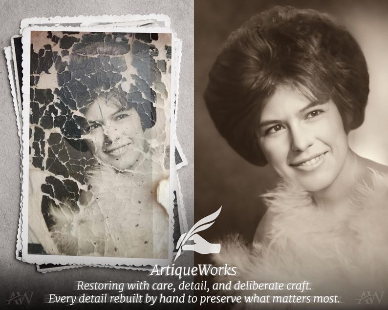 Before-and-after examples of expert photo restoration, enhancement, and colorization — restoring old photos, repairing damage, improving photo quality, and showcasing advanced photo repair.