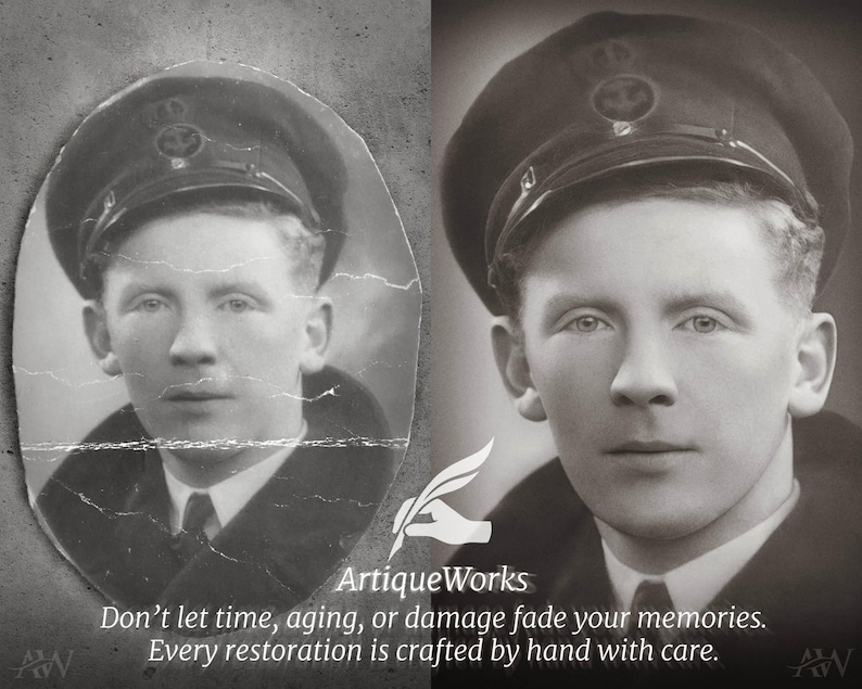 Before-and-after examples of expert photo restoration, enhancement, and colorization — restoring old photos, repairing damage, improving photo quality, and showcasing advanced photo repair.