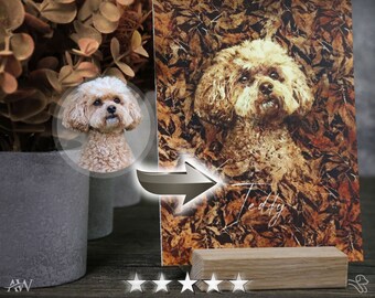 Custom Pet Portrait From Photo, High-Quality Art Print With Stand, Autumn Theme, Watercolour Sketch Style, Pet Illustration, Dog Lover Gift